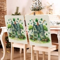 Detail of St. Patrick's Day chair covers with shamrock and rainbow on faux linen - Green House and Rainbow Style