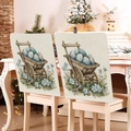 Close-up of Easter chair covers featuring blue floral rabbit designs on linen fabric - 49*58cm / Vintage Cart Blue Eggs Floral Print (TYTDR116-27)