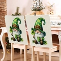 Detail of St. Patrick's Day gnome chair covers made of textured burlap fabric - Gnome in Pointy Hat with Green Cup Style