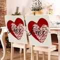 Detail von Leinen-Stuhlhussen mit rotem Herz und Love-Schriftzug für die Valentinstagsdeko - 49*58cm / Leopardenherz-Stil (TYTDR103--1)