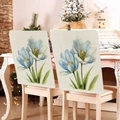 Blue floral rabbit Easter chair covers with watercolor tulips on linen fabric - 49*58cm / Blue Tulip Watercolor Print (TYTDR116-31)