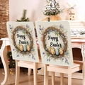 Pair of beige linen Easter chair covers with blue floral patterns and bird nest prints - 49*58cm / Bird Nest Eggs Holiday Print (TYTDR116-32)