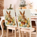 Détail de housses de chaise de Pâques avec motifs lapins et œufs sur chaises blanches - Style Lapin dans le Panier (TYTDR114-1)