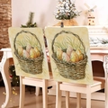 Easter chair covers with rabbit egg prints on beige linen fabric set of 2 for home decor - Easter Egg Basket Style (TYTDR113-4) / 49*58cm