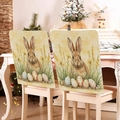 Set of two Easter chair covers with bunny and colorful egg prints on textured linen - Rabbit And Colorful Eggs Style (TYTDR113-3) / 49*58cm
