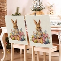 Easter bunny and egg print chair back covers made of linen fabric for festive dining decor - Reading Rabbit in Blue Coat (TYTDR114-22)