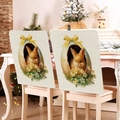 Close-up of Easter chair covers with rabbit and egg print on faux linen fabric - Rabbit with Yellow Bow (TYTDR114-9)