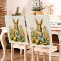 Detail of linen chair covers featuring Easter bunny and floral print on rustic chairs - Long-eared Rabbit with Tulips (TYTDR114-8)