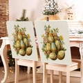 Close-up of linen Easter chair covers with colorful egg and floral pattern prints - Large Egg and Abundant Flowers (TYTDR114-15)