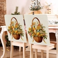 Detail of Easter egg basket print on linen chair back covers for holiday home decoration - Woven Basket with Yellow Bow (TYTDR114-14)
