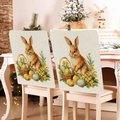 Détail de housses de chaise de Pâques avec motif de lapin et d'œufs sur texture lin - Style Lapin Brun dans l'Oeuf (TYTDR114-2)