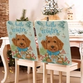 Detailweergave van de Hello Winter stoelhoes met hondenprint op een witte stoel in kerstsfeer - Winter Sneeuwvlok Stijl (TYTDR109-7)