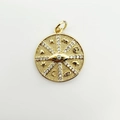 Ciondolo occhio del male placcato oro 18k con zirconi e dettagli di stelle e luna - Bussola Placcato Oro 1.8cm (NB19-2)