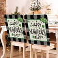 Zwei St. Patrick's Day Stuhlhussen mit grünen Kleeblättern auf schwarz-weißem Karo - 49*58cm / Pläd Happy Festival Kleeblatt-Stil (TYTDR124-4)