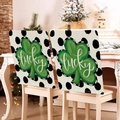 St. Patrick's Day Stuhlhussen mit grünem Kleeblatt und Lucky-Schriftzug auf Sackleinen - 49*58cm / Punktmuster Lucky Kleeblatt-Stil (TYTDR124-3)