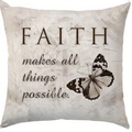 Vintage style throw pillow cover with butterfly print and faith quote on linen texture - 45*45cm Short Plush Single Sided Without Core / Faith Butterfly Style (CDR422-3)