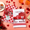 Valentine microfiber kitchen towels with red truck and floral patterns on table - 40*60cm / MJBT152-7