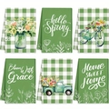 Set of 6 green floral microfiber dish towels with spring flower truck and letter designs - Spring Floral Style 1 (MJBT153-1) / 40*60cm