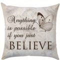 Vintage style square throw pillow with butterfly and 'Anything is possible' quote - 45*45cm Short Plush Single Sided Without Core / Believe Butterfly Style (CDR422-1)