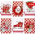 Set van 6 microvezel keukendoeken voor Valentijnsdag met rozen en ruitjesmotief - 40*60cm / MJBT152-3