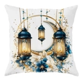 Ramadan Mond und blaue Laternen florale Kissenhülle quadratisch für Sofa Deko - 45*45cm Kurzplüsch Einseitig Ohne Kissenkern / Blaue Vintage Laterne (CDR428-4)