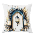 Luxuriöser weißer Kissenbezug mit blauen Laternen und Blumen für Feiertagsdekoration - 45*45cm Kurzplüsch Einseitig Ohne Kissenkern / Bogen Laterne Design (CDR428-2)