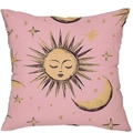 Roze vintage kussenhoes met zon- en maanpatroon in een mystieke astrologische stijl - Roze Ogen Dicht Zon Sterren (CDR431-2) / 45x45cm Korte Pluche Zonder Kern