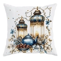 Luxus Blumen Mond Kissenbezug mit goldenen Laternen und blauem Teekannen Design - 45*45cm Kurzplüsch Einseitig Ohne Kissenkern / Teekanne Laterne Illustration (CDR428-3)