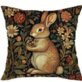 Vintage floral bunny decorative pillowcase made of textured cotton linen fabric - 45cmx45cm / Rabbit And Floral Pattern (CDR433-2)
