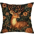 Vintage floral deer cushion cover with elegant stag and colorful botanical art print - 45cmx45cm / Stag And Floral Pattern (CDR433-1)