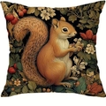 Floral squirrel print throw pillow cover for spring and summer home decor accent - 45cmx45cm / Squirrel And Floral Pattern (CDR433-3)