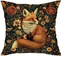 Square floral cushion cover with vintage fox and rose illustration for home decor - 45cmx45cm / Fox And Floral Pattern (CDR433-4)