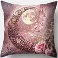 Lussuosa fodera per cuscino con motivo luna e fiori, texture dorate e rose rosa decorazione - Stile Mezzaluna Stellata (CDR427-2)