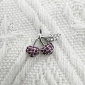 Silver cherry pendant accessory with pink crystals and white leaves for necklaces - 1.8*1.5cm Cherry Style (NAC09-10)