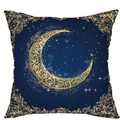 Funda de cojín azul marino con luna creciente dorada, estrellas y motivos ornamentados - Luna Estrella con Borde (CDR426-1) / 45*45cm Peluche Corto Una Cara Sin Núcleo