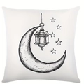 Minimalist square throw pillow cover featuring black moon and star sketch on white fabric - 45*45cm Short Plush Single Sided Without Core / CDR429-4