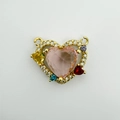 Goldener Herzanhänger mit rosa Stein und bunten Zirkon-Akzenten für DIY-Schmuck - Rosa Hauptstein Mehrfarbiges Herz (NAB07-2)