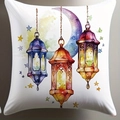 Funda de cojín étnica con luna de colores y faroles para decoración festiva - 45*45cm Peluche Corto Una Cara Sin Núcleo / Patrón de Media Luna y Linternas (CDR441-4)