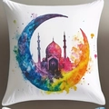 Funda de cojín cuadrada con diseño de luna colorida y mezquita para hogar festivo - 45*45cm Peluche Corto Una Cara Sin Núcleo / Patrón de Luna y Mezquita (CDR441-1)