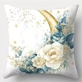Blumen mond kissenbezug mit goldenem halbmond und weißen rosen für heimdekoration - 45*45cm Kurzplüsch Einseitig Ohne Kissenkern / Mond Weiße Rose Sukkulente Stil (CDR440-2)