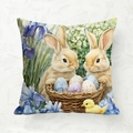 Oster-Kissenbezug mit Aquarell-Hasen, bunten Eiern und floralem Frühlingsgarten-Muster - 45*45cm Kurzplüsch Einseitig Ohne Kissenkern / Aquarell Zwei Hasen Stil (CDR442-2)