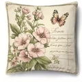 Vintage floral throw pillow cover featuring pink flowers and butterfly on beige fabric - Single-Sided Print (Insert Not Included) / Rose Butterfly Style (CDR449-3)