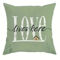 Grüner Kissenbezug mit LOVE lives here Aufdruck und dekorativen floralen Blattmustern - Love Lives Here Stil (CDR447-3)