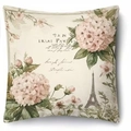 Vintage floral pillow cover with Eiffel Tower and pink hydrangea prints for sofa decor - Single-Sided Print (Insert Not Included) / Eiffel Tower Hydrangea Style (CDR449-2)