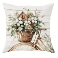 Blumen und Vintage-Fahrrad Kissenbezug auf weißem Hintergrund mit Holzmaserung - Fahrrad Illustration Stil (CDR447-4)
