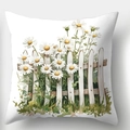 Landhaus-Kissenbezug mit Gänseblümchen-Blumendekor und weißem Holzzaun-Aquarelldruck - 45x45cm Ohne Kern / Gänseblümchen Am Holzzaun (CDR443-2)