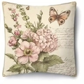 Vintage floral throw pillow cover with butterfly print and script for home decor - Single-Sided Print (Insert Not Included) / Hydrangea Bee Style (CDR449-4)