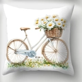 Frühlings-Kissenbezug im Landhausstil mit Gänseblümchen und einem Vintage-Fahrrad - 45x45cm Ohne Kern / Gänseblümchen Im Fahrradkorb (CDR443-4)