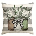 Oster-Kissenbezug mit Vintage-Streifen, Gläsern und floralem Design für Dekoration - Rustikaler Blumenvasen Stil (DYM463-2)