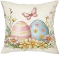 Fodera per cuscino pasquale con uova e fiori vintage su trama di lino naturale - 45*45cm Lino Solo Fronte Senza Imbottitura / Stile Uova Farfalla E Floreale (DYM462-4)